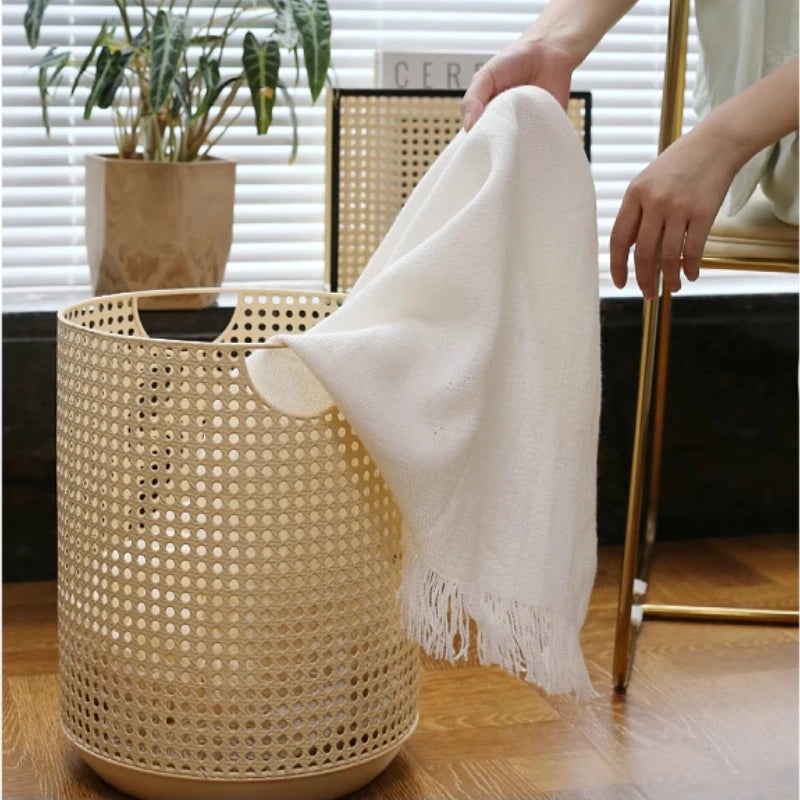 Nordic Storage Basket Metal Imitation Rattan Weaving Laundry Hamper Modern Storage Bin for Clothing Minimalist Bedroom Organizer