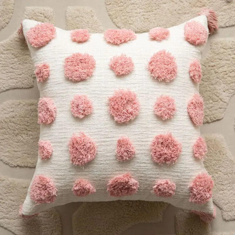 Pink Cotton Tufted Pillow Cover With Tassels Ins Sweet Decorative Pillowcase For Sofa Chic Boho Funda Cojin Cushion Cover