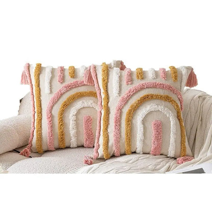Pink Cotton Tufted Pillow Cover With Tassels Ins Sweet Decorative Pillowcase For Sofa Chic Boho Funda Cojin Cushion Cover