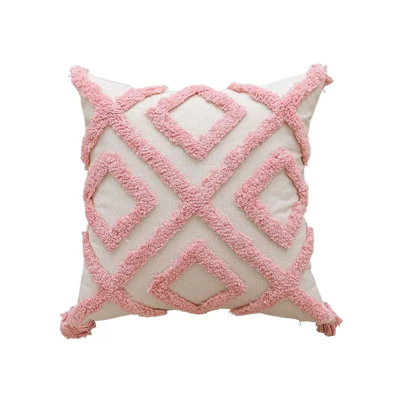 Pink Cotton Tufted Pillow Cover With Tassels Ins Sweet Decorative Pillowcase For Sofa Chic Boho Funda Cojin Cushion Cover