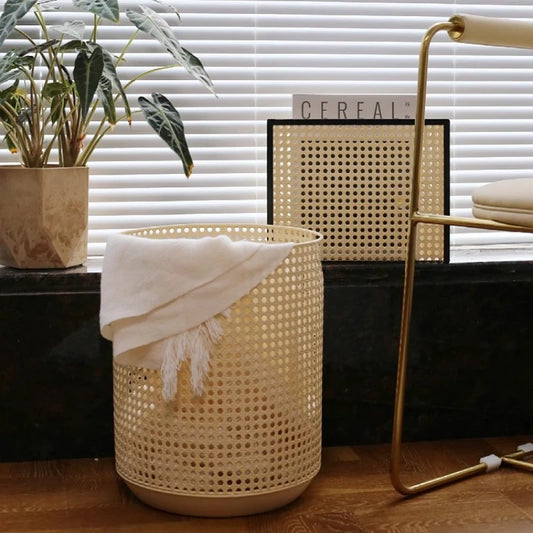Nordic Storage Basket Metal Imitation Rattan Weaving Laundry Hamper Modern Storage Bin for Clothing Minimalist Bedroom Organizer