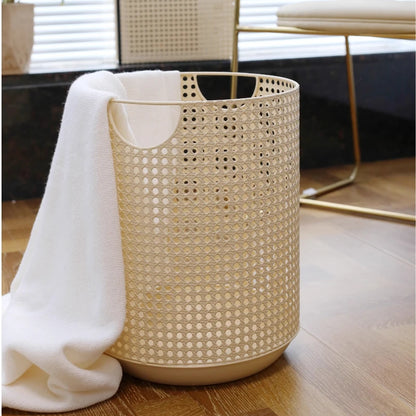 Nordic Storage Basket Metal Imitation Rattan Weaving Laundry Hamper Modern Storage Bin for Clothing Minimalist Bedroom Organizer