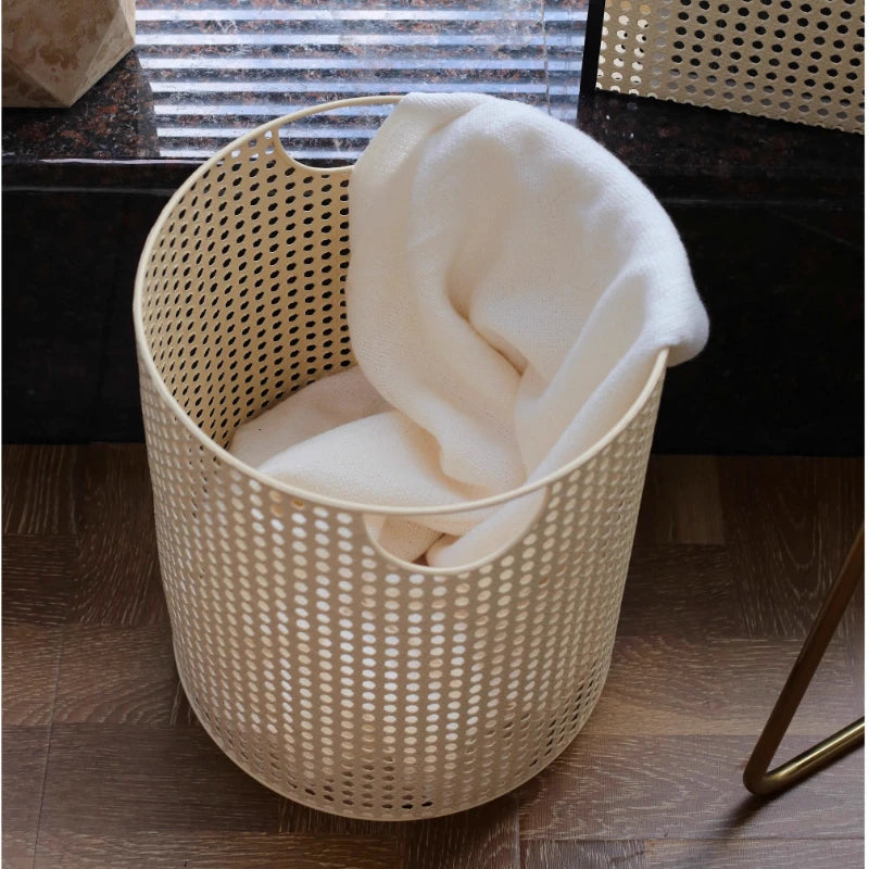 Nordic Storage Basket Metal Imitation Rattan Weaving Laundry Hamper Modern Storage Bin for Clothing Minimalist Bedroom Organizer