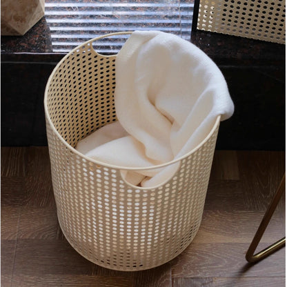 Nordic Storage Basket Metal Imitation Rattan Weaving Laundry Hamper Modern Storage Bin for Clothing Minimalist Bedroom Organizer