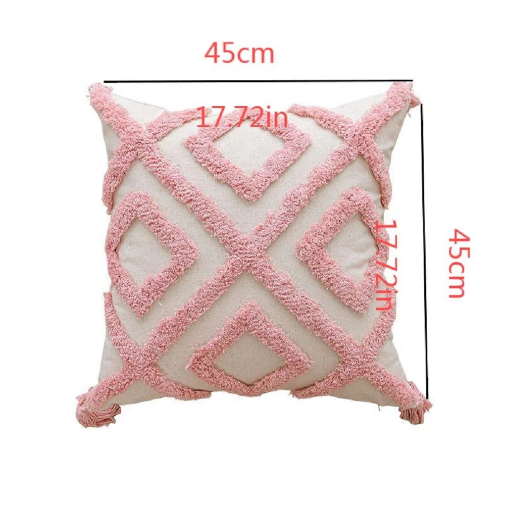 Pink Cotton Tufted Pillow Cover With Tassels Ins Sweet Decorative Pillowcase For Sofa Chic Boho Funda Cojin Cushion Cover