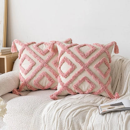 Pink Cotton Tufted Pillow Cover With Tassels Ins Sweet Decorative Pillowcase For Sofa Chic Boho Funda Cojin Cushion Cover